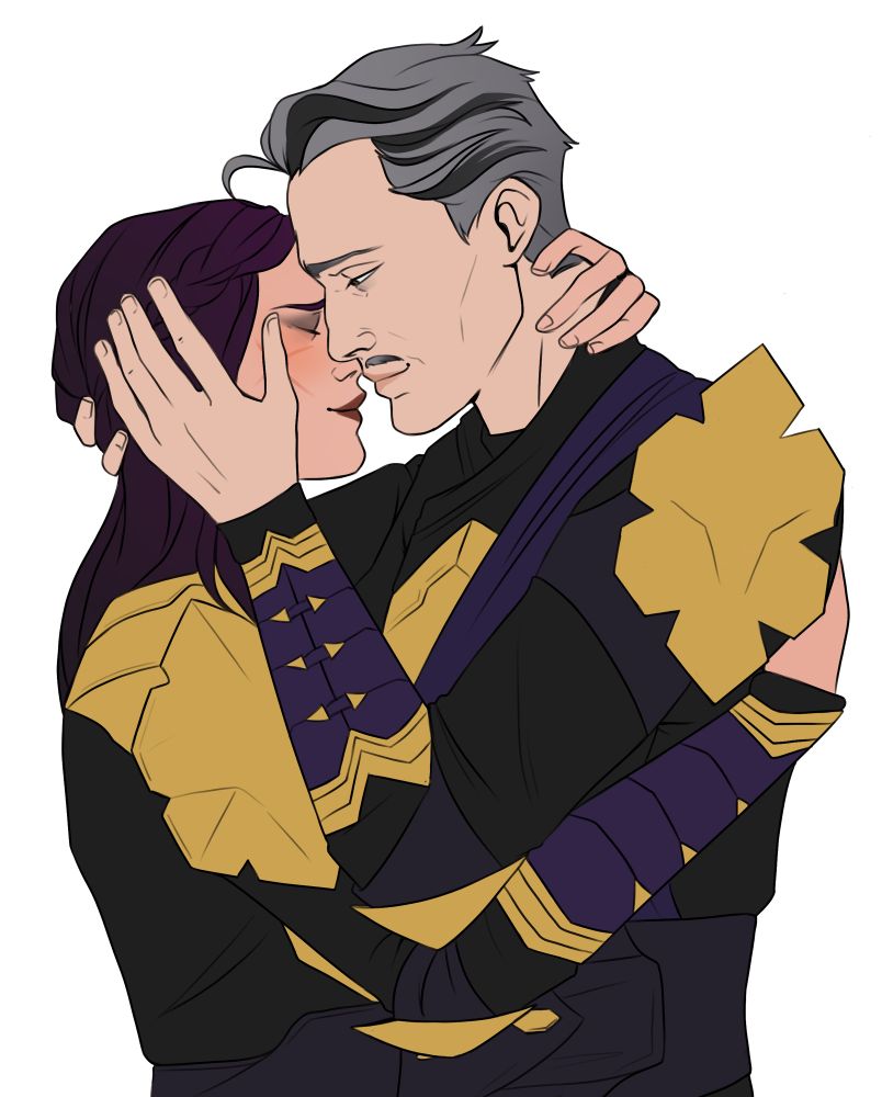 An art commission piece of rook and emmrich from dragon age the veilguard holding each other in a tender embrace 