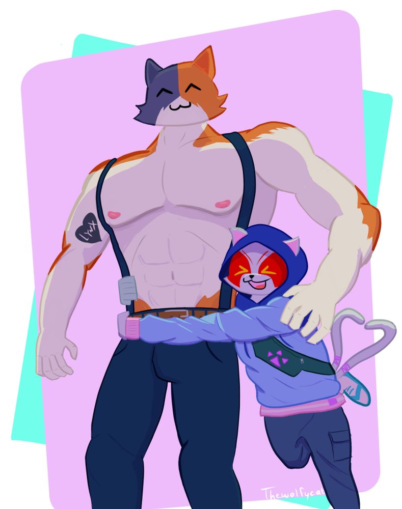 Nyanja cuddling Meowscles 
