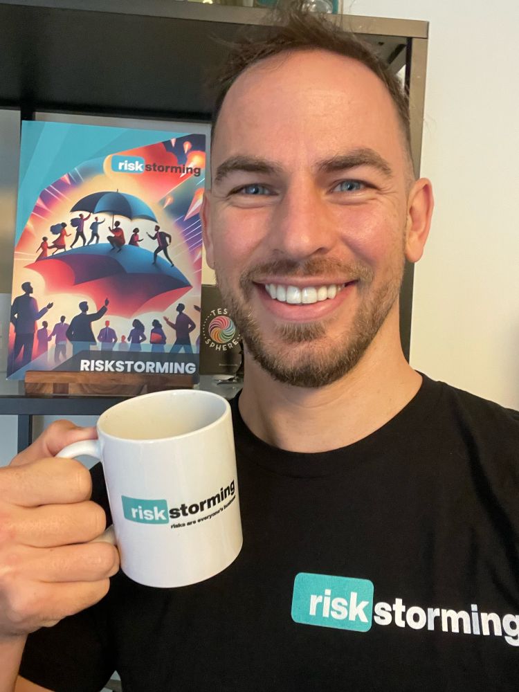 Me, with RiskStorming mug, T-Shirt and Book