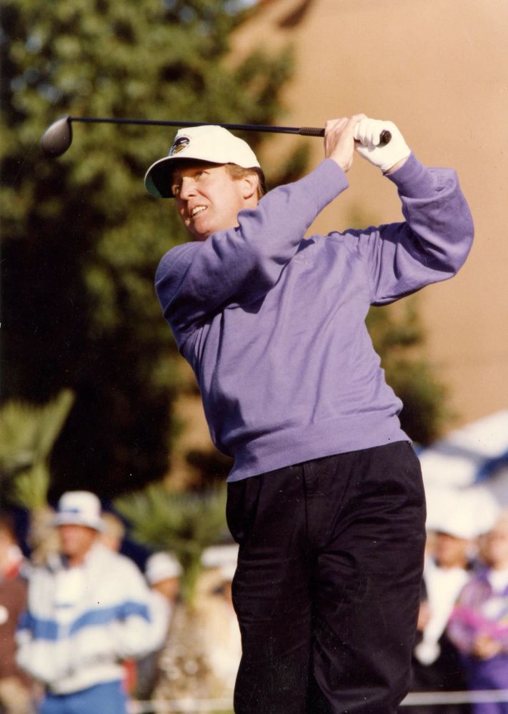 A young Donald Trump golfing.