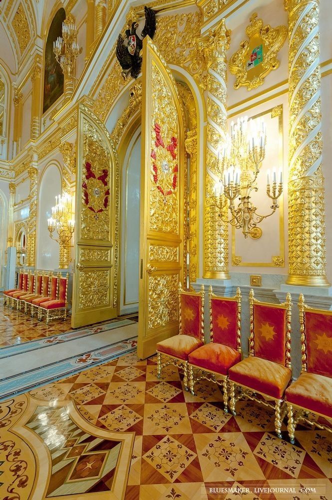 Kremlin interior with opulent gold wall and