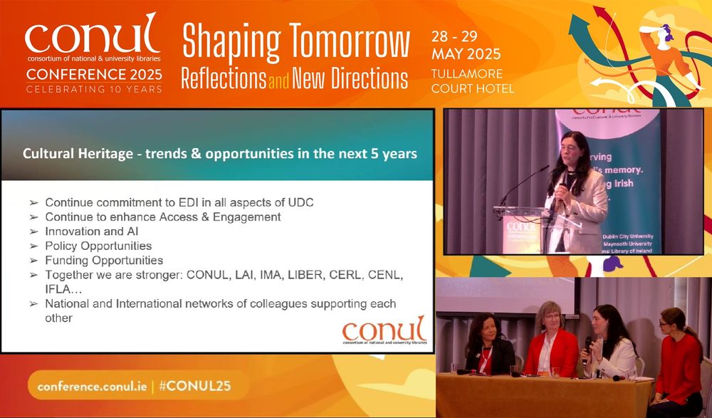 Composite image of conference speakers, powerpoint slides and CONUL Conference branding.