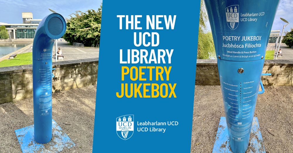 Two views of the new UCD Poetry Jukebox installation located near the UCD Lake.