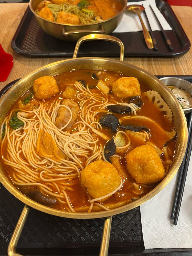 Hot pot with tofu and noodles