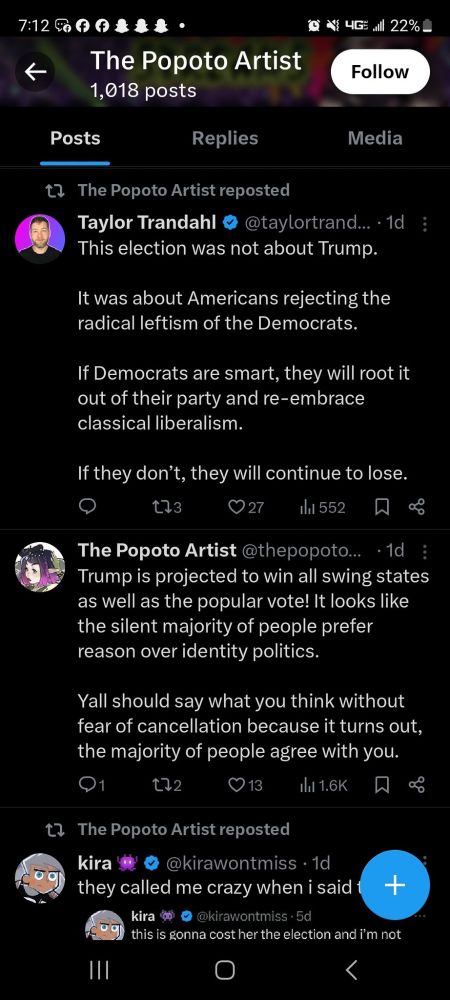 Various tweets and retweets of right wing ideology. 