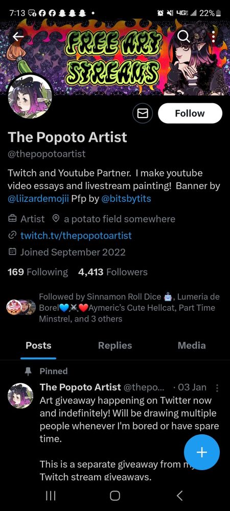 Screenshot of The Popoto Artist's twitter