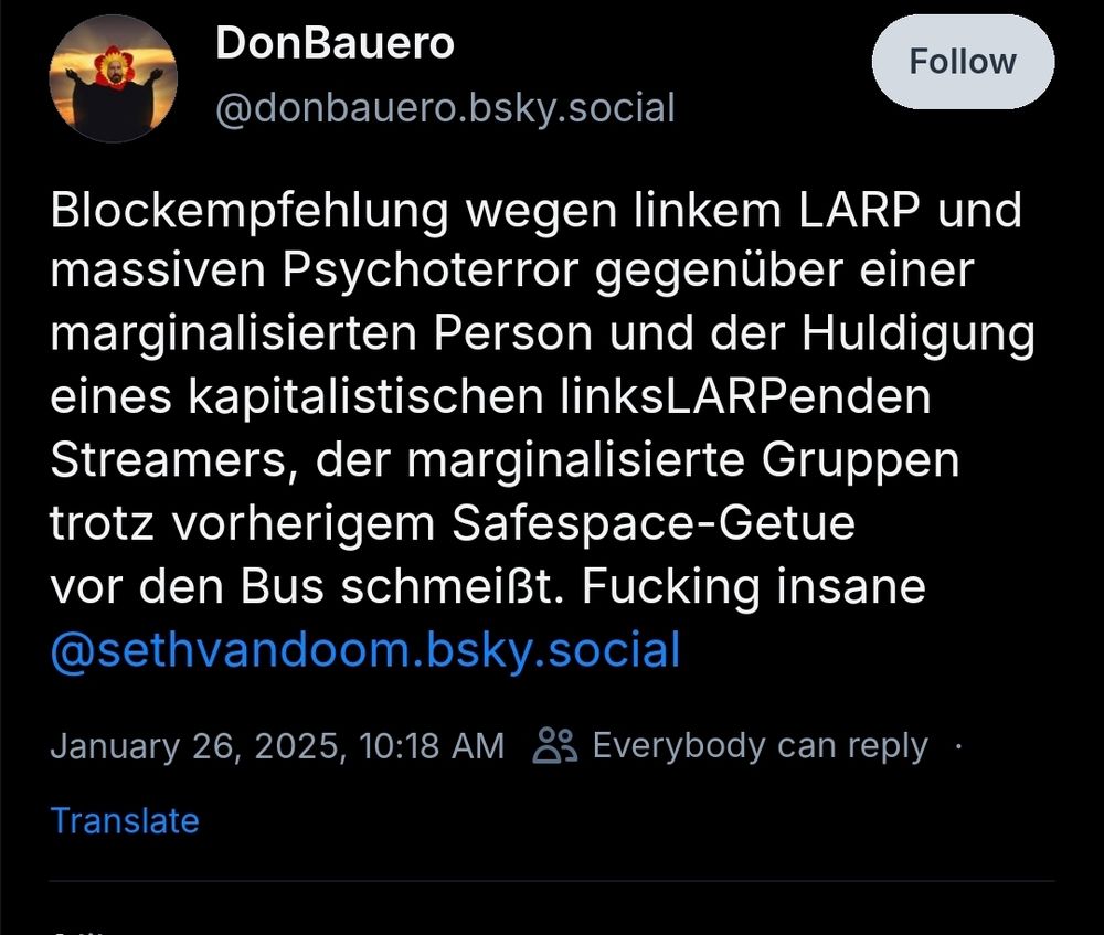 Screenshot einer Blockempfehlung zu mir von DonBauero