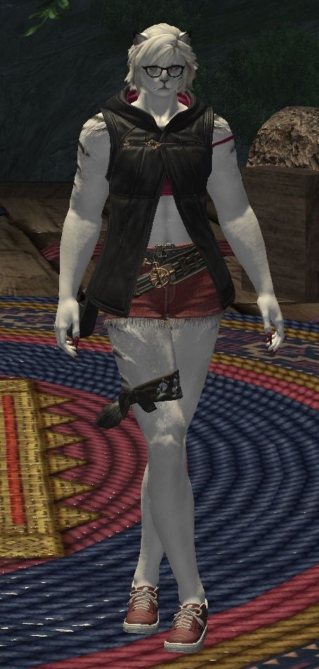 Ffxiv hrothgar in hoodie vest and shorts