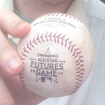 Baseball with the 2014 Futures Game logo printed on it