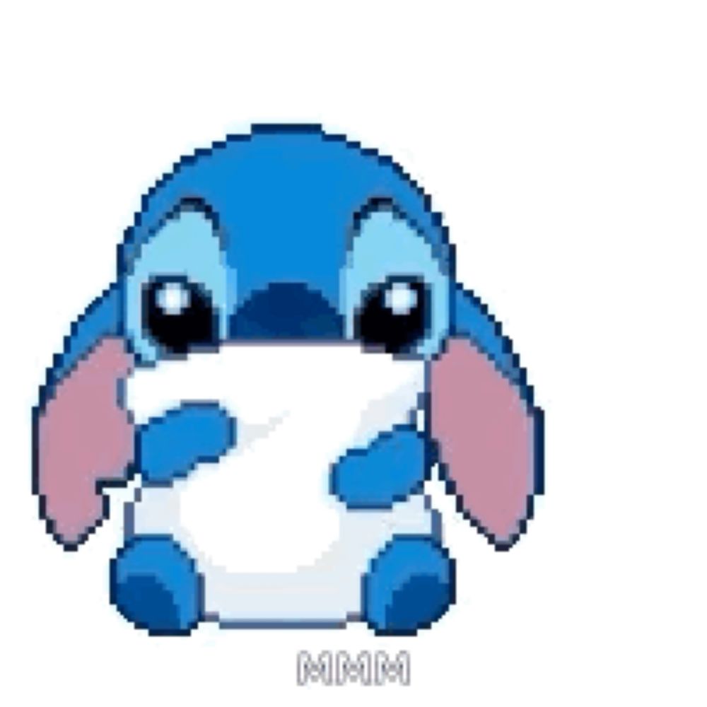 a pixel art of stitch from lilo and stitch is sitting down .