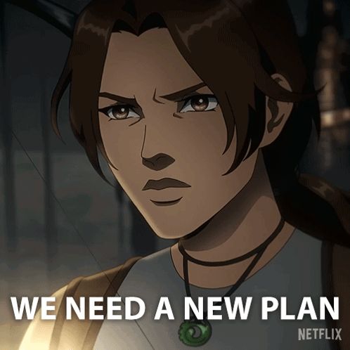 a cartoon of a woman with the words " we need a new plan " on the bottom