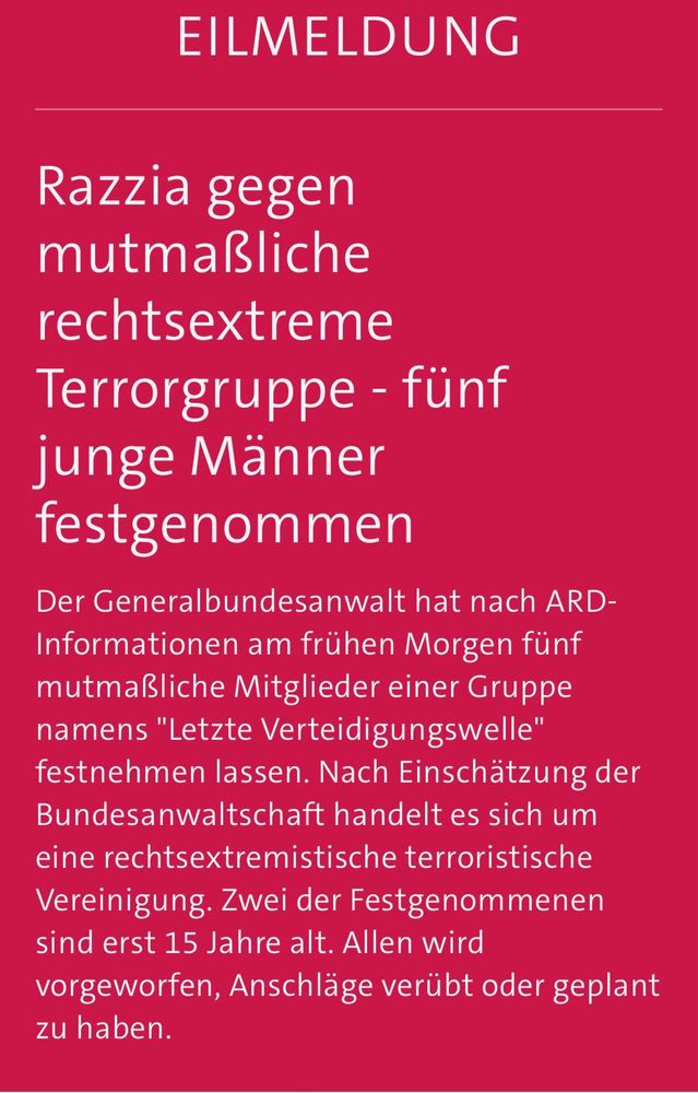 Screenshot der Eilmeldung der dpa dazu.