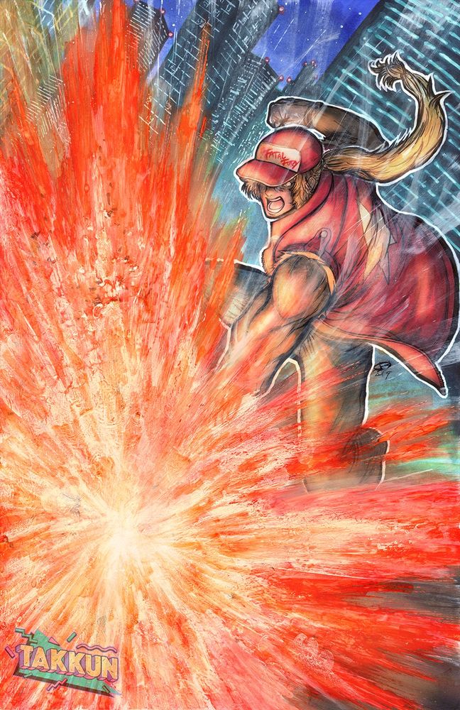 Terry Bogard from Neo Geo games Fatal Fury and King of Fighters using his iconic attack, Power Geyser!