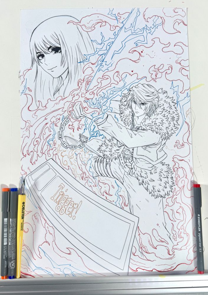 Squall with his Gun Blade initiating his Trigger bar with Rinoa in the background