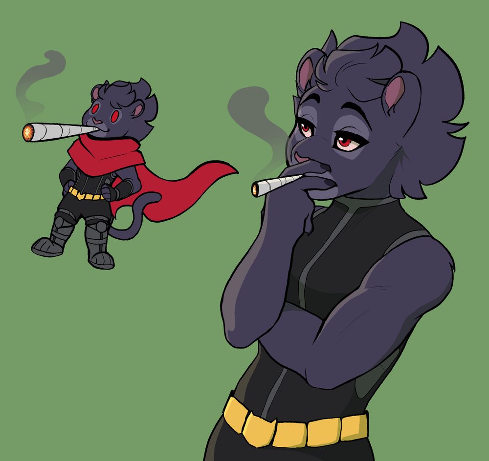 mario smoking blunt meme Clairen chibi next to a cell shaded sketch of Clairen relaxing with a blunt