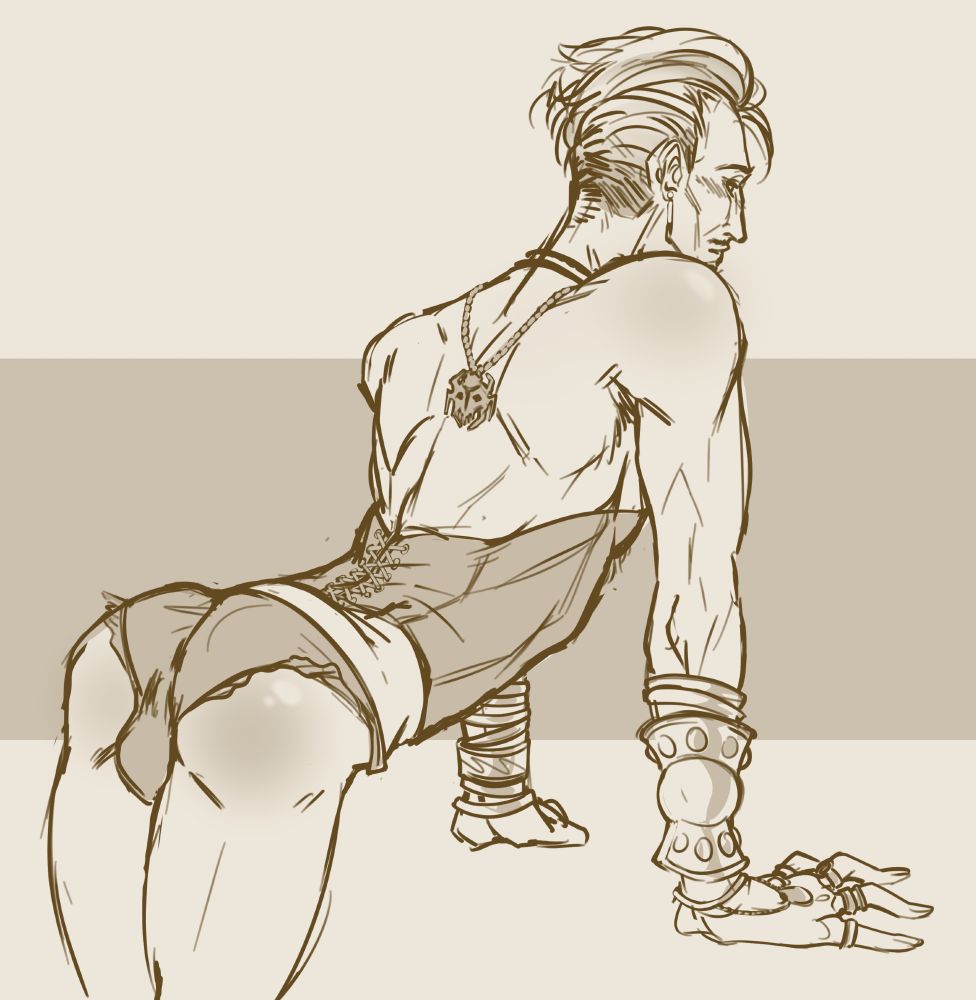 Emmrich in lingerie (panties and a corset viewed from the back)