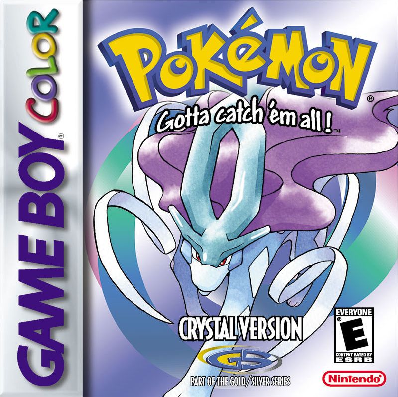 Video game cover of the 2000 Gameboy Color game "Pokémon Crystal."