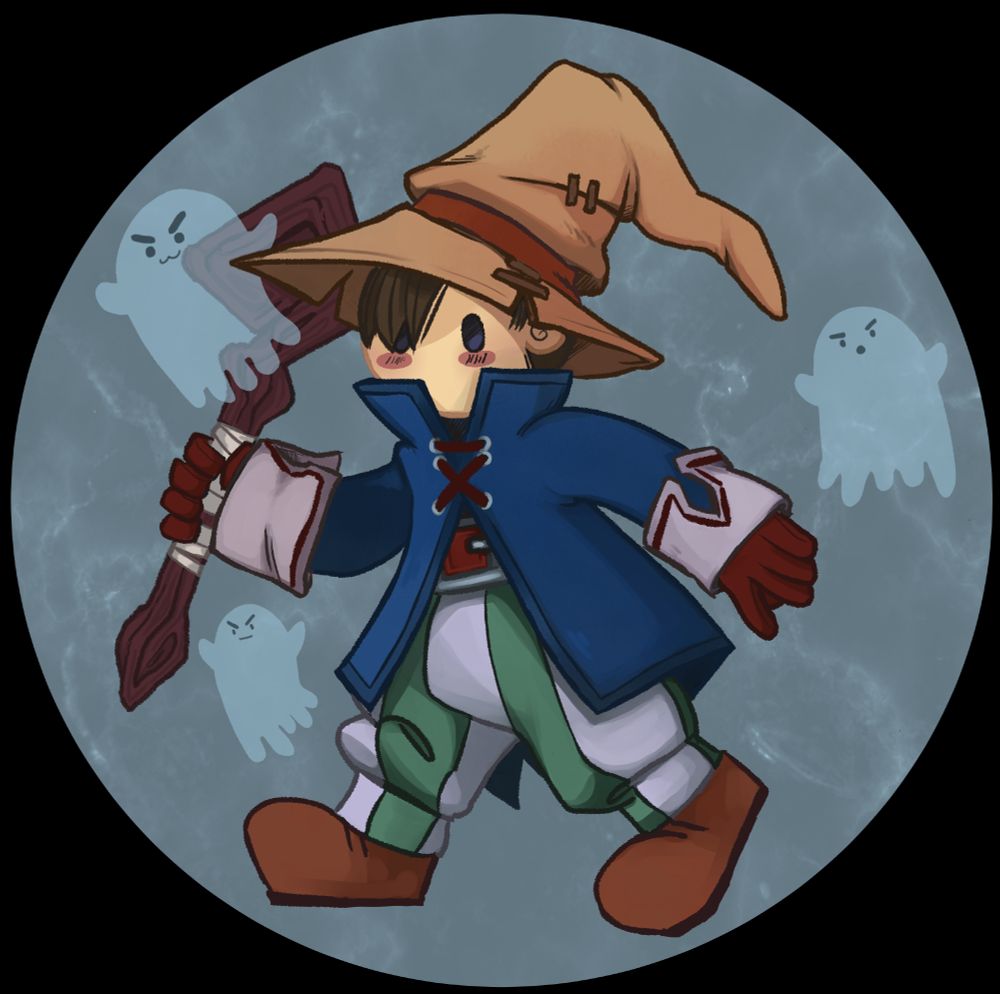 a cute drawing of sinow as a black mage