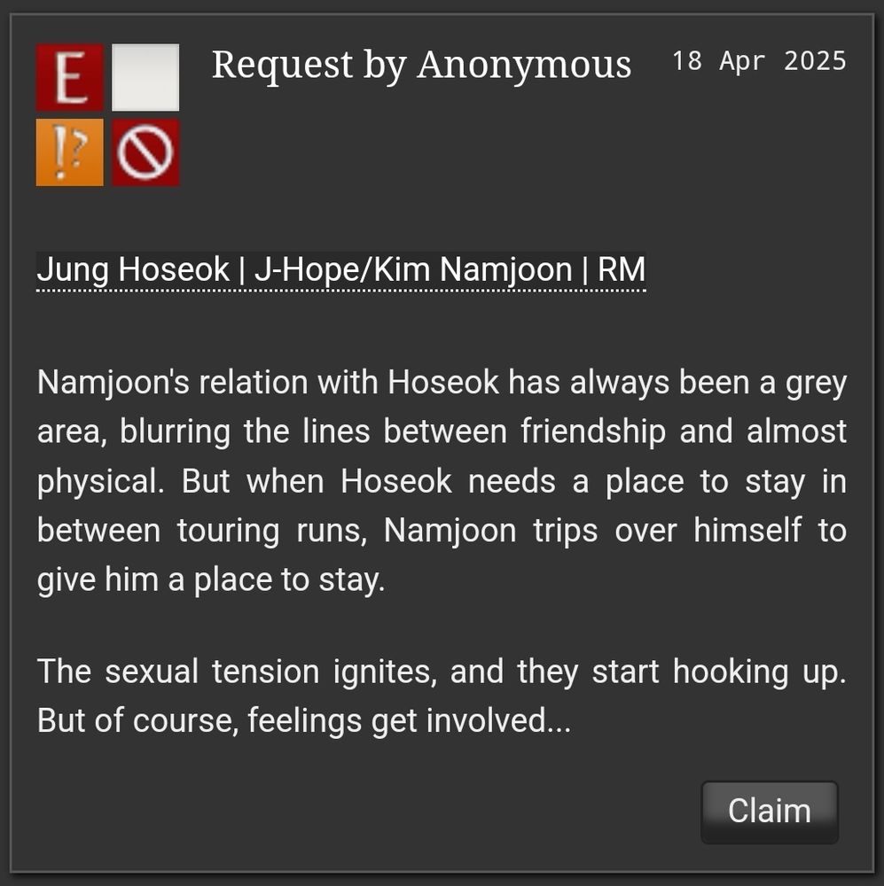 Namjoon's relation with Hoseok has always been a grey area, blurring the lines between friendship and almost physical. But when Hoseok needs a place to stay in between touring runs, Namjoon trips over himself to give him a place to stay.

The sexual tension ignites, and they start hooking up. But of course, feelings get involved...