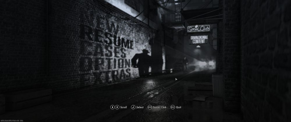 The main menu for L.A. Noire.