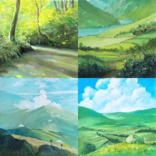 Collage of 4 landscape gouache paintings 