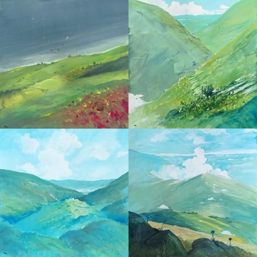 Collage of four landscape gouache painting.