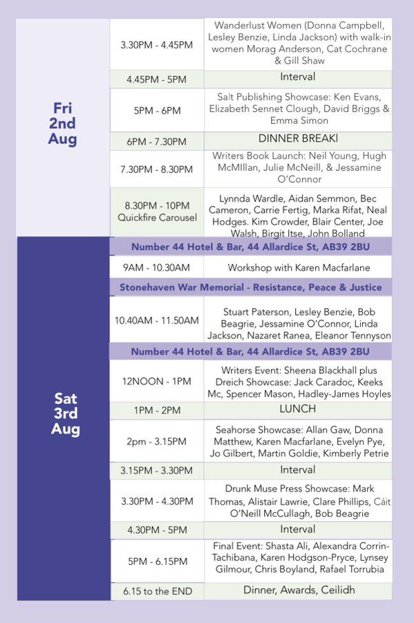 A page of the festival brochure showing event listings for 2nd and 3rd August. The previous post links to the full event brochure