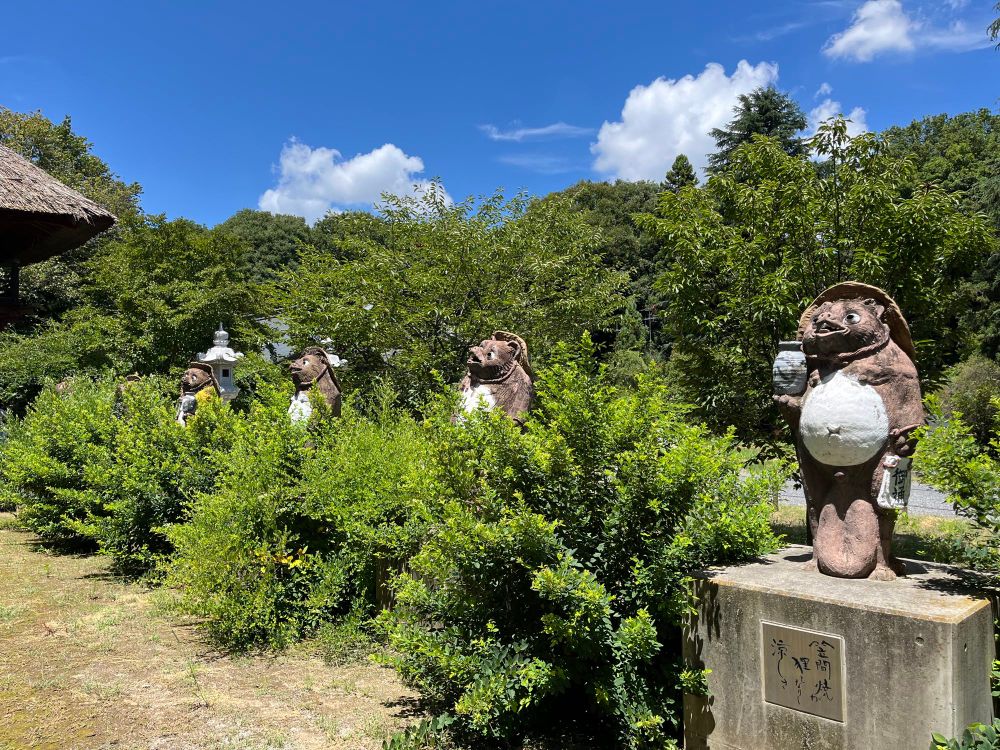 茂林寺参道横にあるたぬき像。
先月訪れた段階でもあった草木は以前よりも強く生い茂っており、一部のたぬきが隠れて見えなくなるほどボーボー。