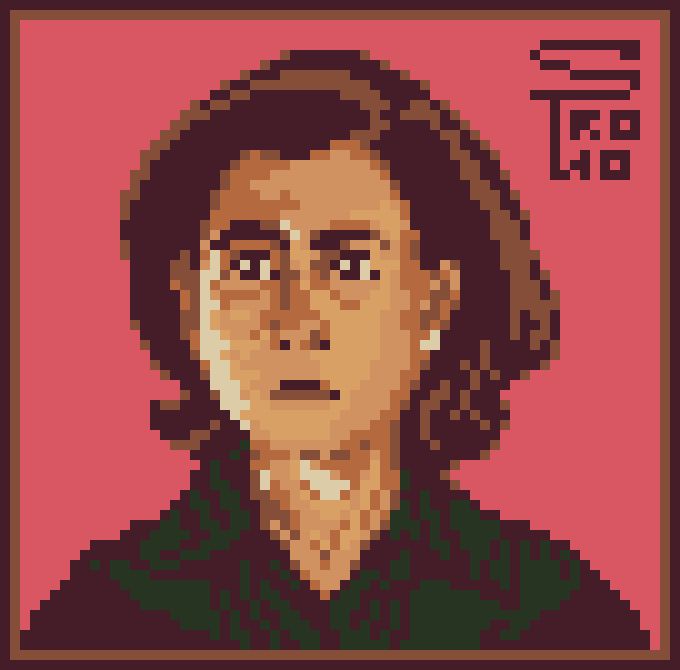Fernanda Torres, em pixel art, por Stronomante.