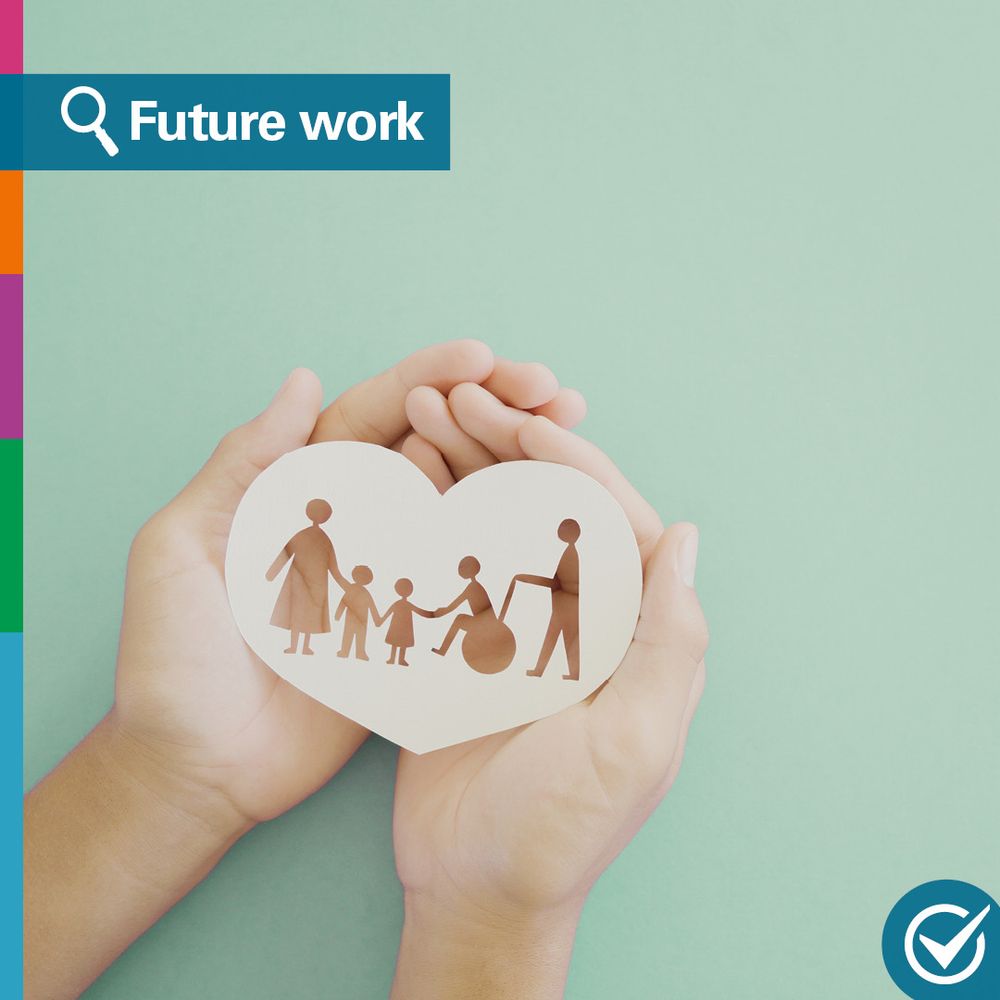 Text says: Future work. Image: Two hands hold a heart-shaped cutout featuring silhouettes of five people. The background of the image is light green. In the bottom right corner of the image is the Audit Scotland logo.