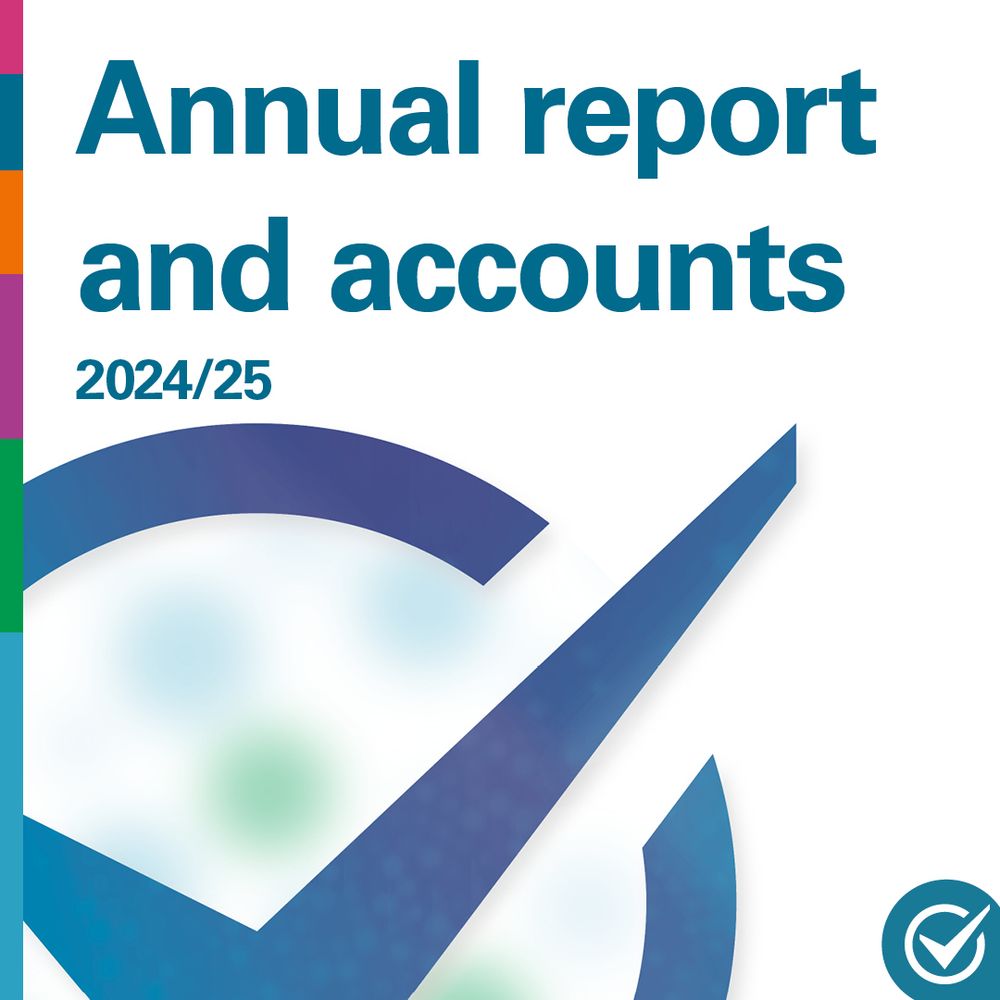 Text says: Annual report and accounts 2024/25. Image: large Audit Scotland logo, consisting of a blue checkmark (tick) inside a blue circle.