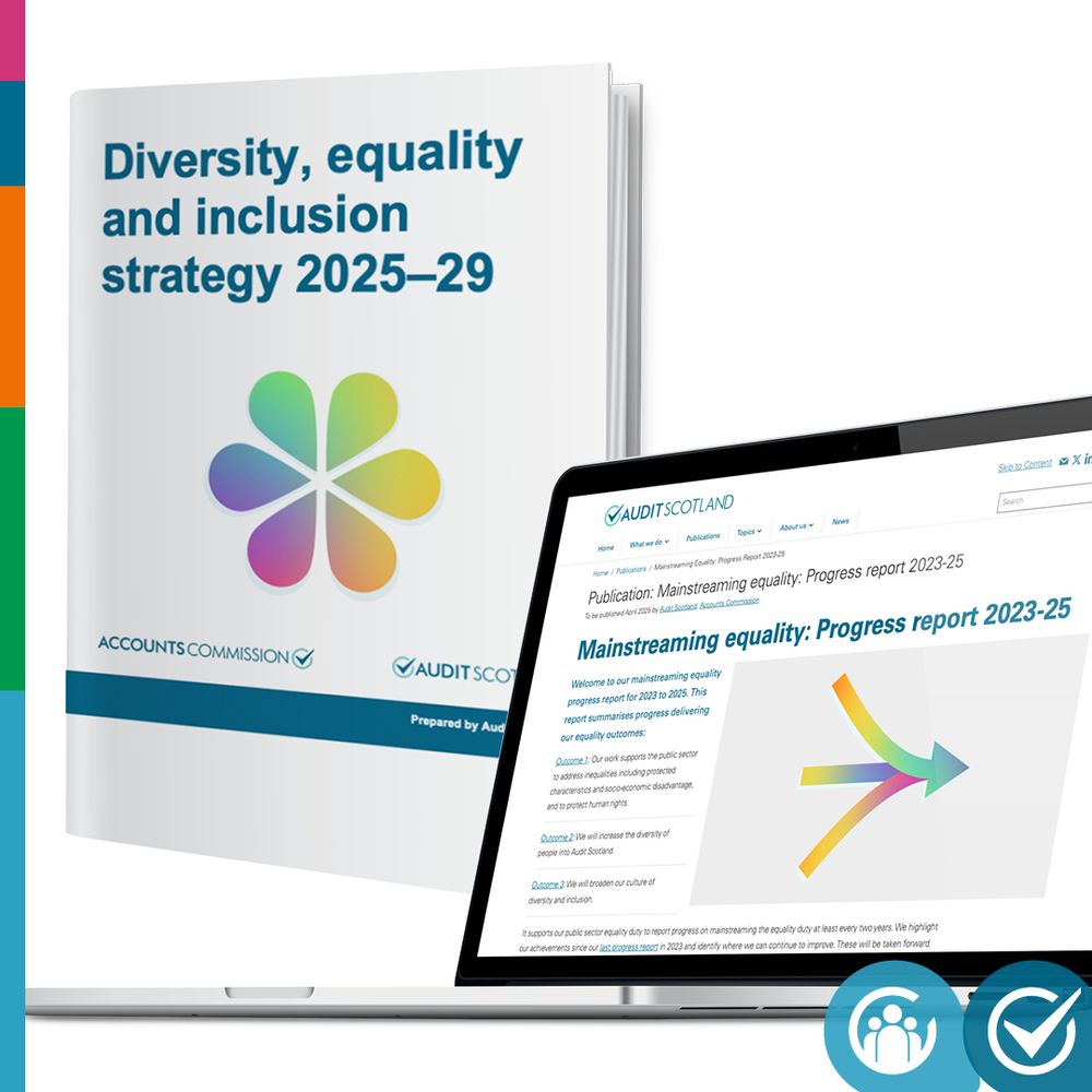 Image: Report cover of Diversity, equality and inclusion strategy 2025–29 and image of the webpage for Mainstreaming equality progress report 2023-25.