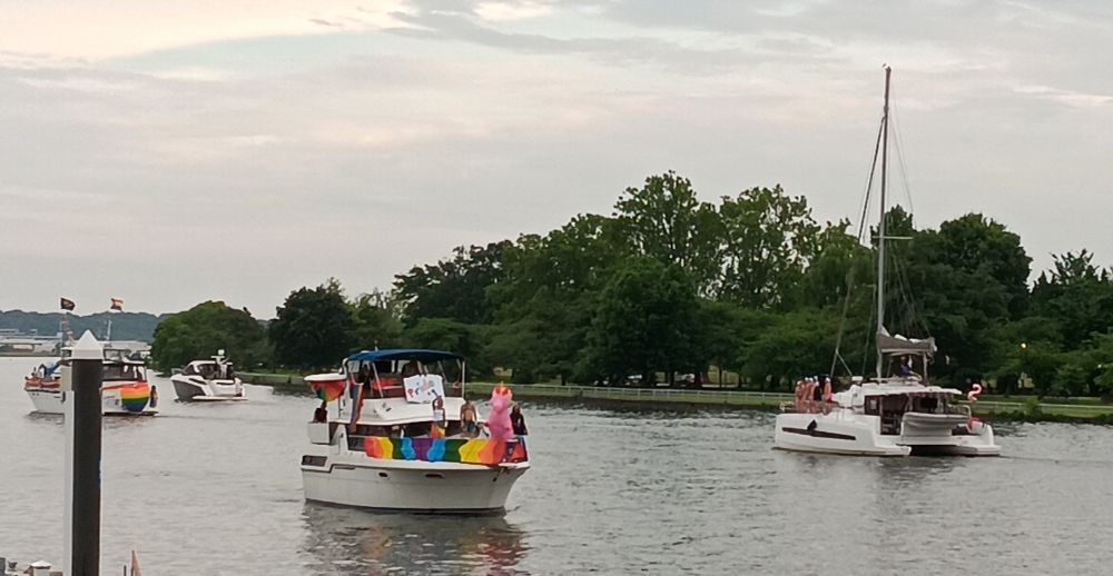 Motorboats on the Potomac for the DC Pride Boat Parade