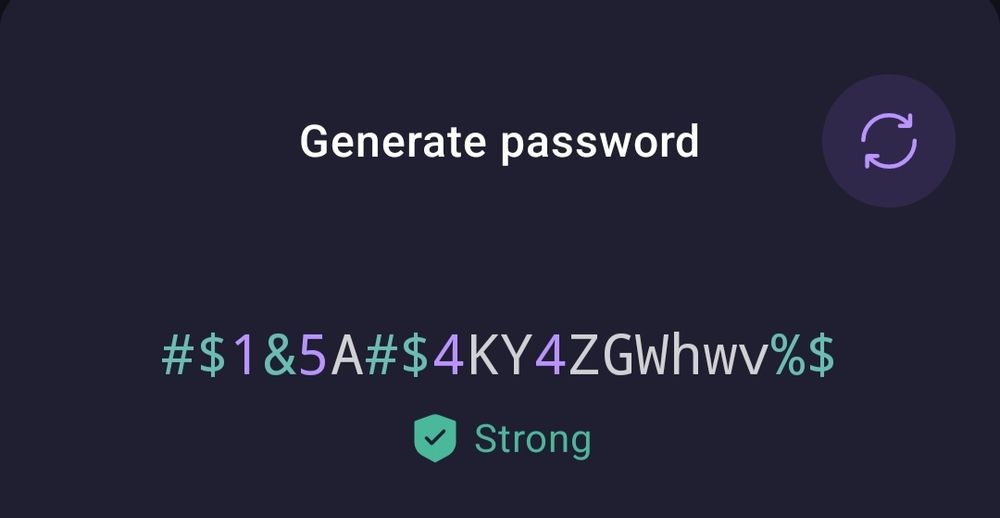 A partial screenshot from a password generator, showing a randomly generated password