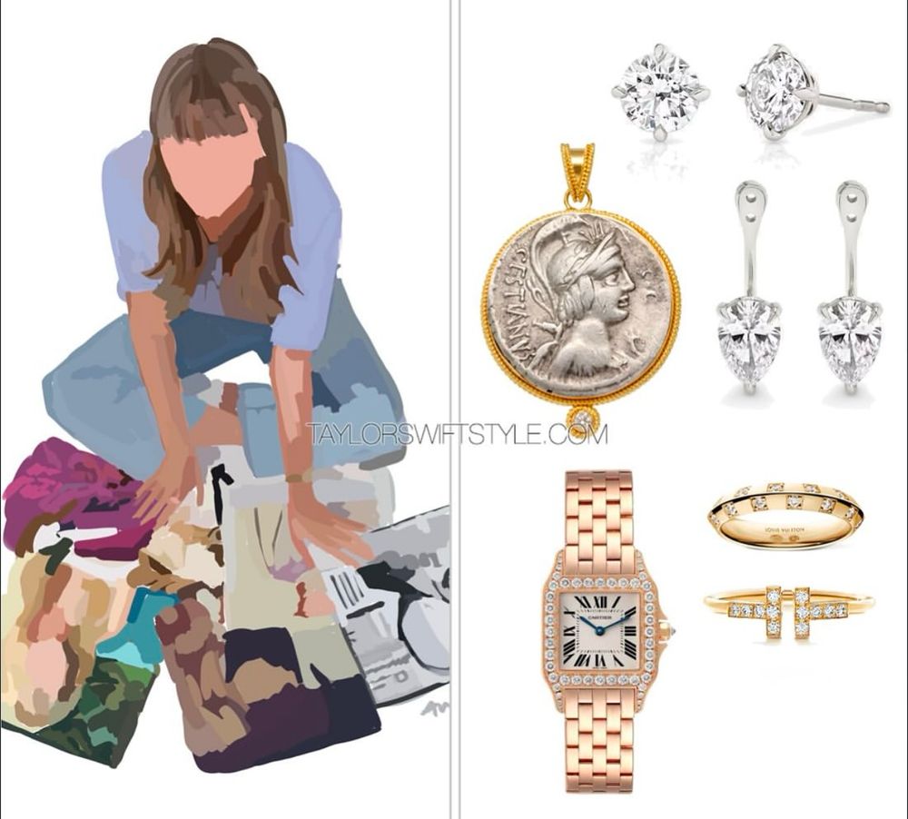 taylor swift wearing coin necklace with her og albums