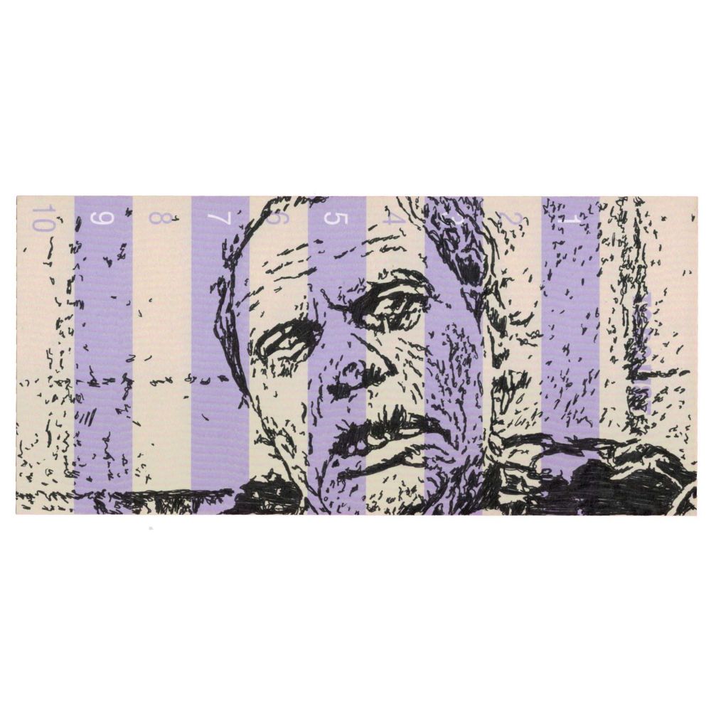 Pen drawing of Bub the zombie holding a gun drawn on a pink and purple To Do List.