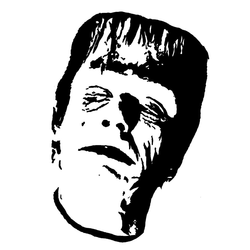 Black and white pop art drawing of Glenn Strange glancing to the left and scowling drawn on a white background.