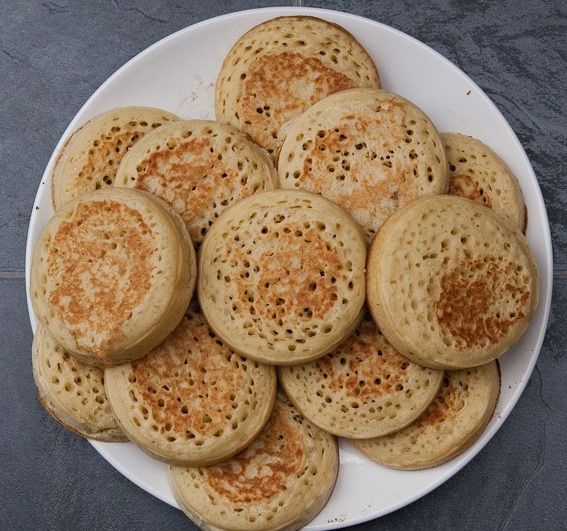 Some crumpets on a plate