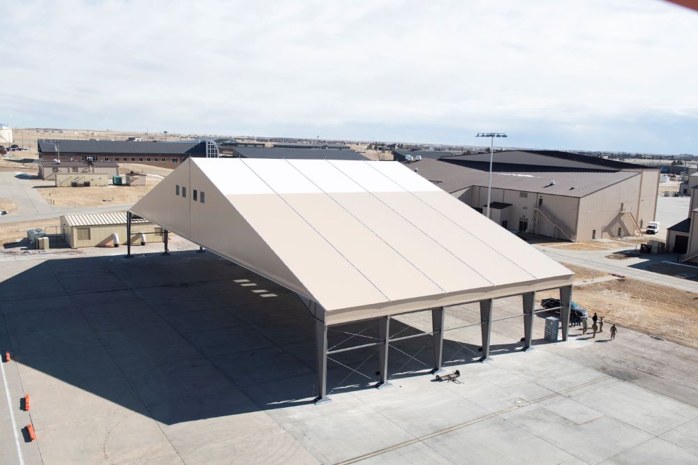 Construction of a B-21 Raider Environmental Protection Shelter prototype is completed at Ellsworth Air Force Base, S.D., Feb. 26, 2021