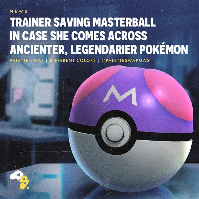 A Master Ball sitting on a lab table.
HEADLINE: Trainer Saving Master Ball in Case She Comes Across Ancienter, Legendarier Pokémon.