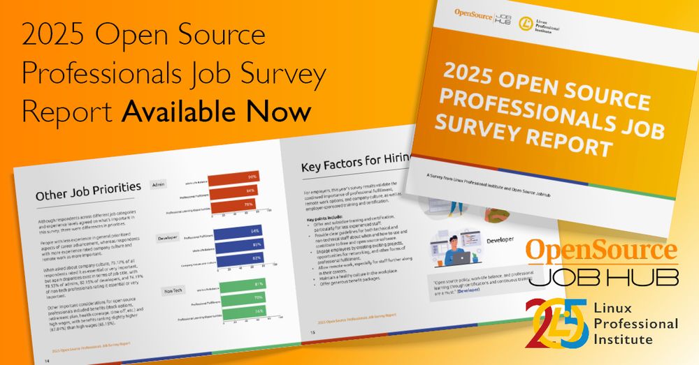 2025 Open Source Professionals Job Survey Report Available Now from Open Source JobHub and Linux Professional Institute (image of sample pages from the 2025 survey report)