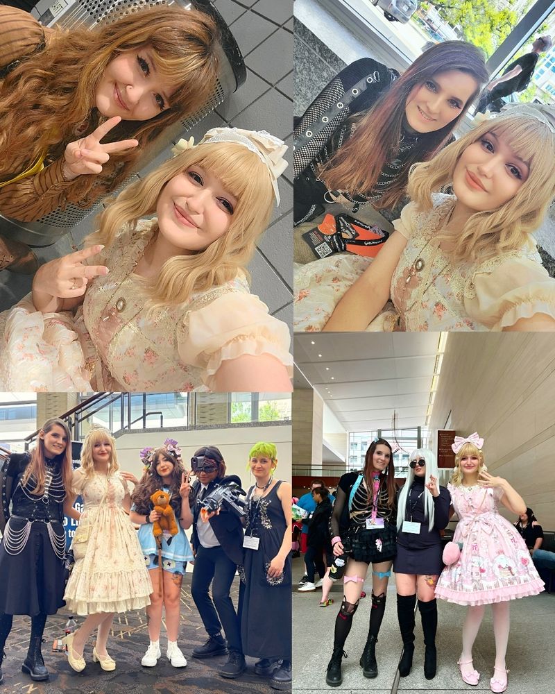 Collage of photos with friends, wearing sweet and classic lolita coords, goth, j-fashion and cosplays galore!