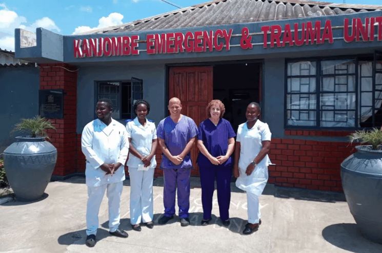 Chris Carter (middle) and Joy Notter (second from right) in Zambia