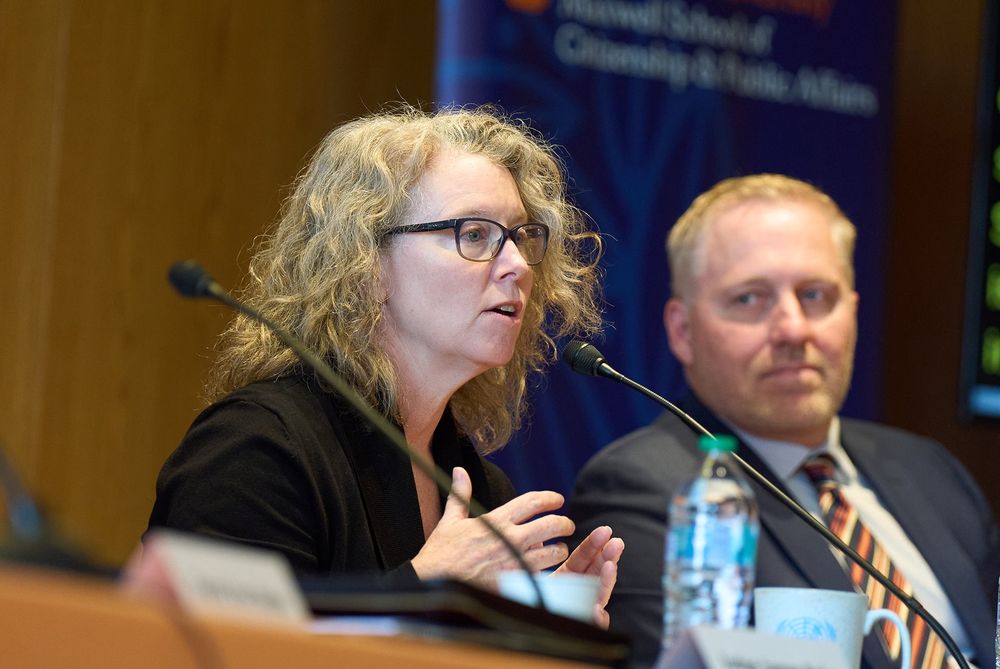 Kristen Patel and Brynt Parmeter speak to an audience