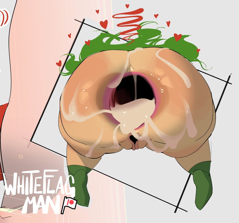 Santa's elf is face down ass up. Her butt is gaped open and full of cum.