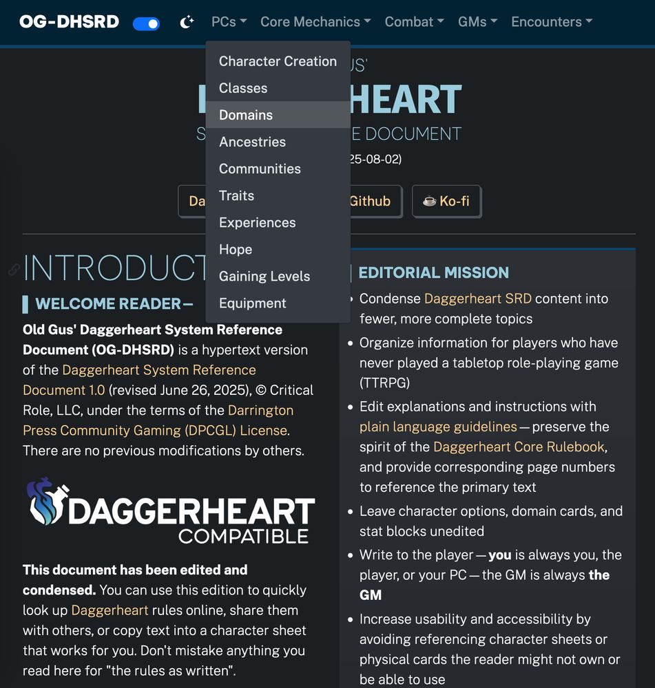 OG-DHSRD: Menu Selection for "PCs, Domains"