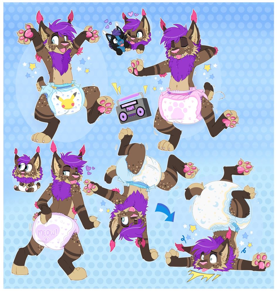 Strobes, padded and dancing, shown in various states of musical enjoyment. He comes with 19 voice lines and can even perfectly land a somersault on his chin! Order meow.
