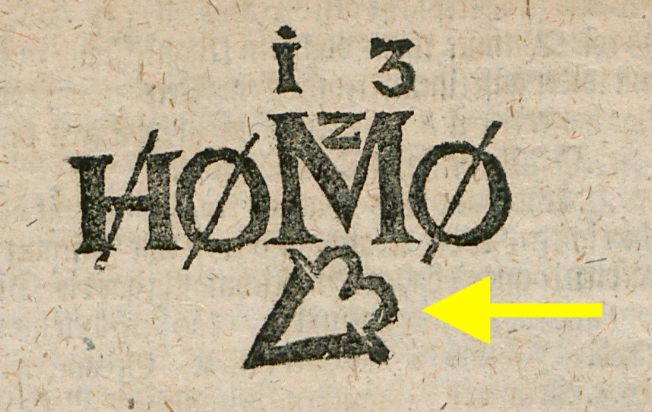 A page from a 1702 German publication with the title "Reimb Dich, Oder Ich Liß Dich, Das ist: Allerley Materien, Discurs, Concept, und Predigen, welche bißhero in underschiedlichen Tractätlein gedruckt worden" (vd18 10307974). The author explains on this page, and on pages before and after the Holy Trinity. Part of the detailed explanation if a human heart, made of a V (in German printing a "U") and a three as a cap. In the text, the "V" stands for the Latin "unum" (meaning: one, as in: together as one) and the number 3 is of course the Holy Trinity. This heart symbol, explained in the text, looks like a contemporary emoticon:  <3 