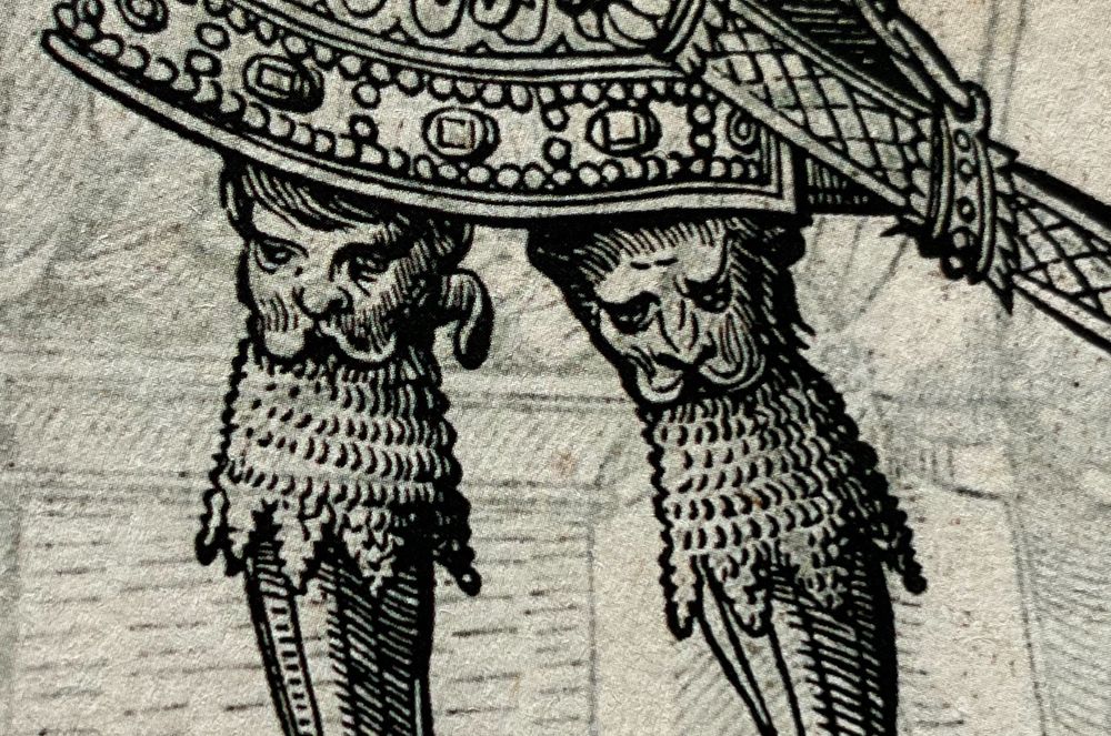 Detail des Probedrucksvon Hans Burgkmair d.Ä., um 1511, gezeigt wird Hektor. Staats- und Stadtbibliothek Augsburg, Graph Burgkmair 6, Blatt 26r. 