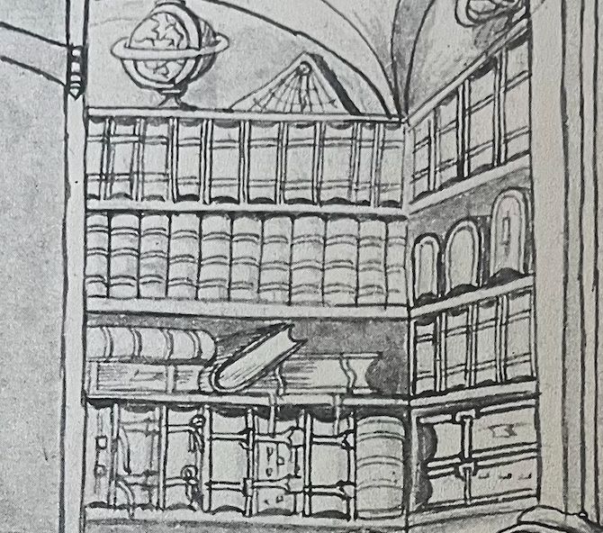 a detail of the drawing: the small library. 